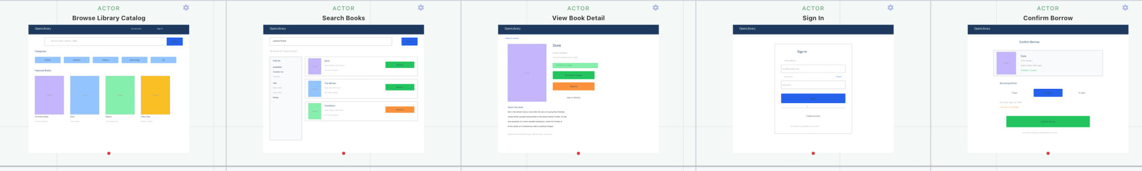Screen mockups generated by an agent