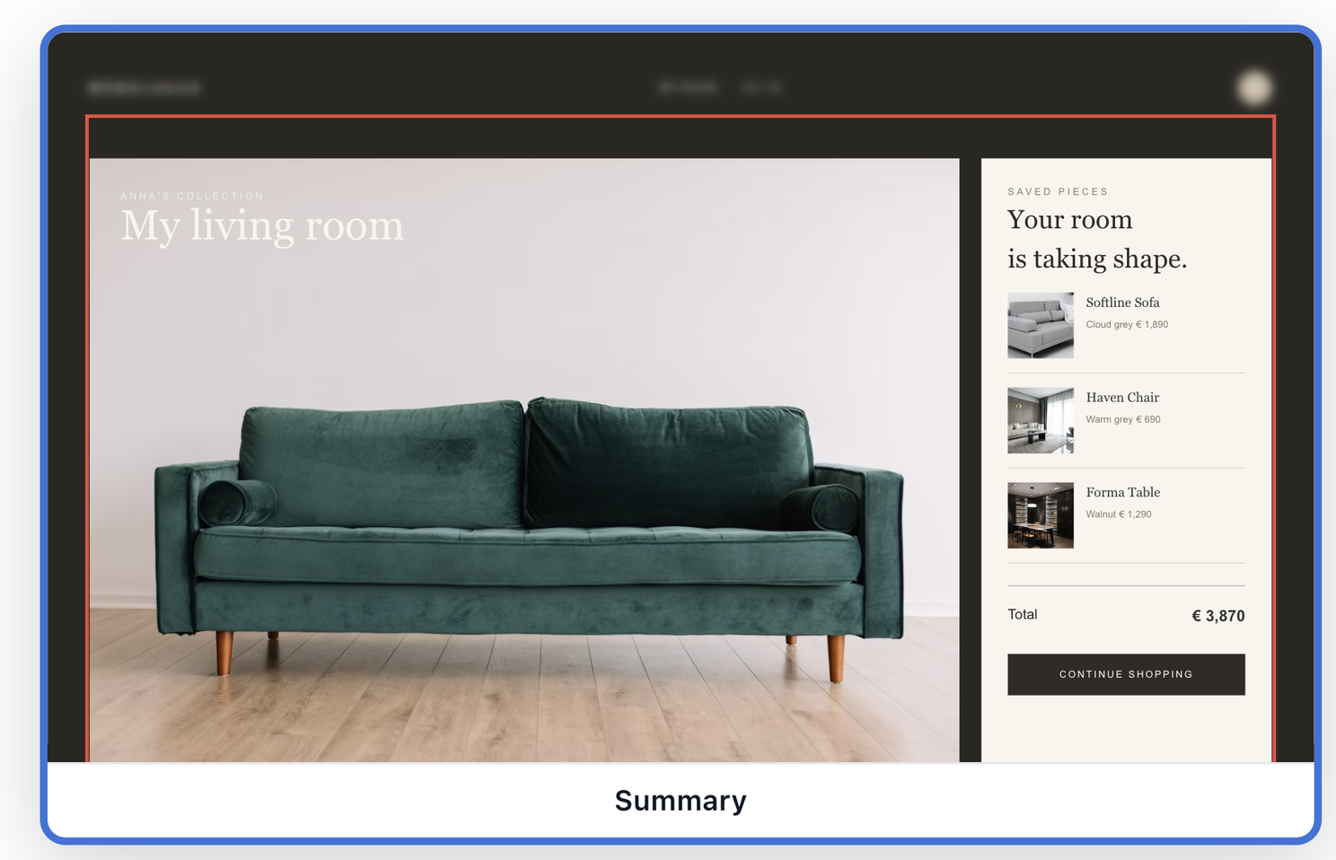 An HTML Screen with a highlighted focus area around the product details component