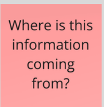 Red sticky note reading: Where is this information coming from?