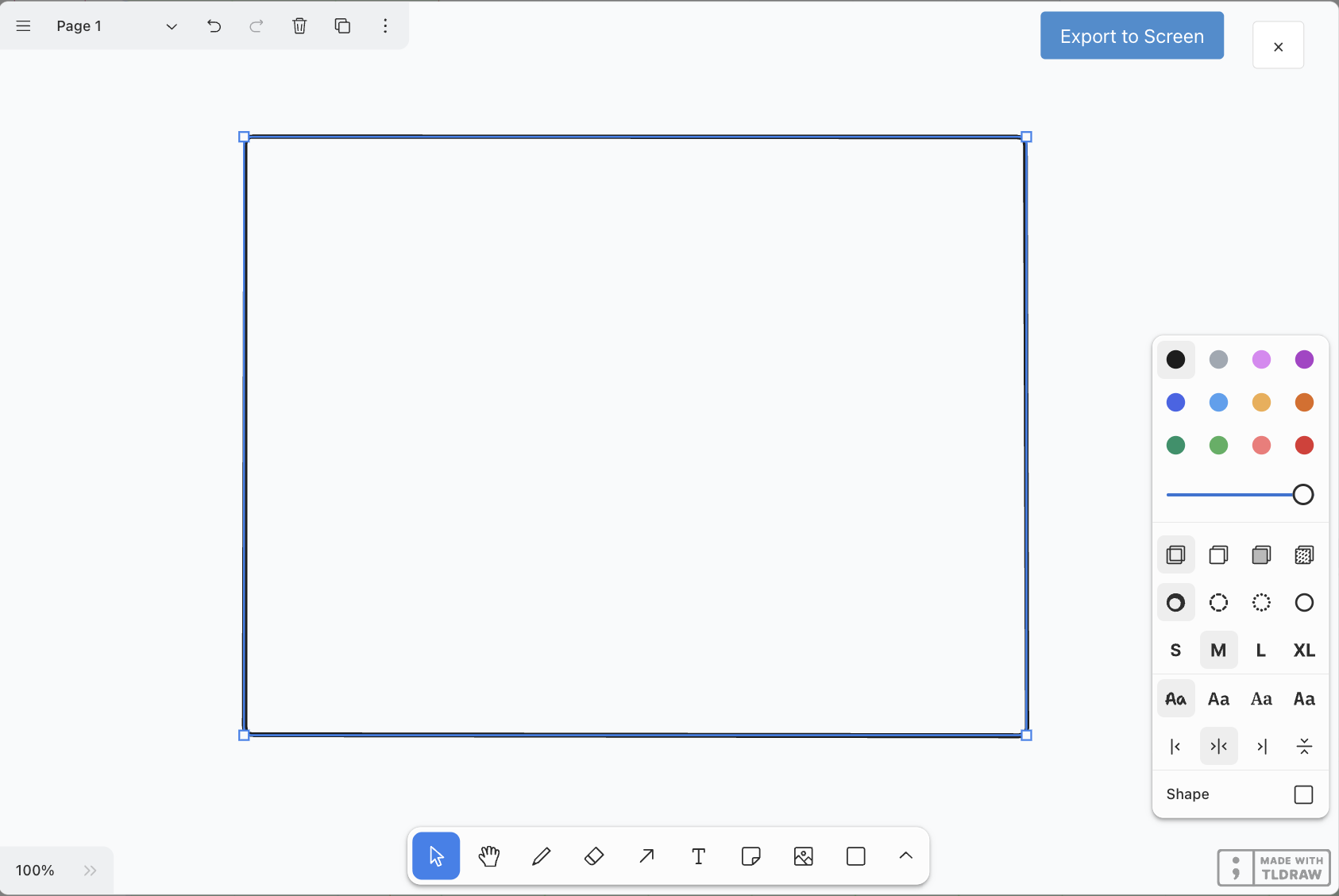 Built-in sketch editor with drawing tools, shapes, and color palette